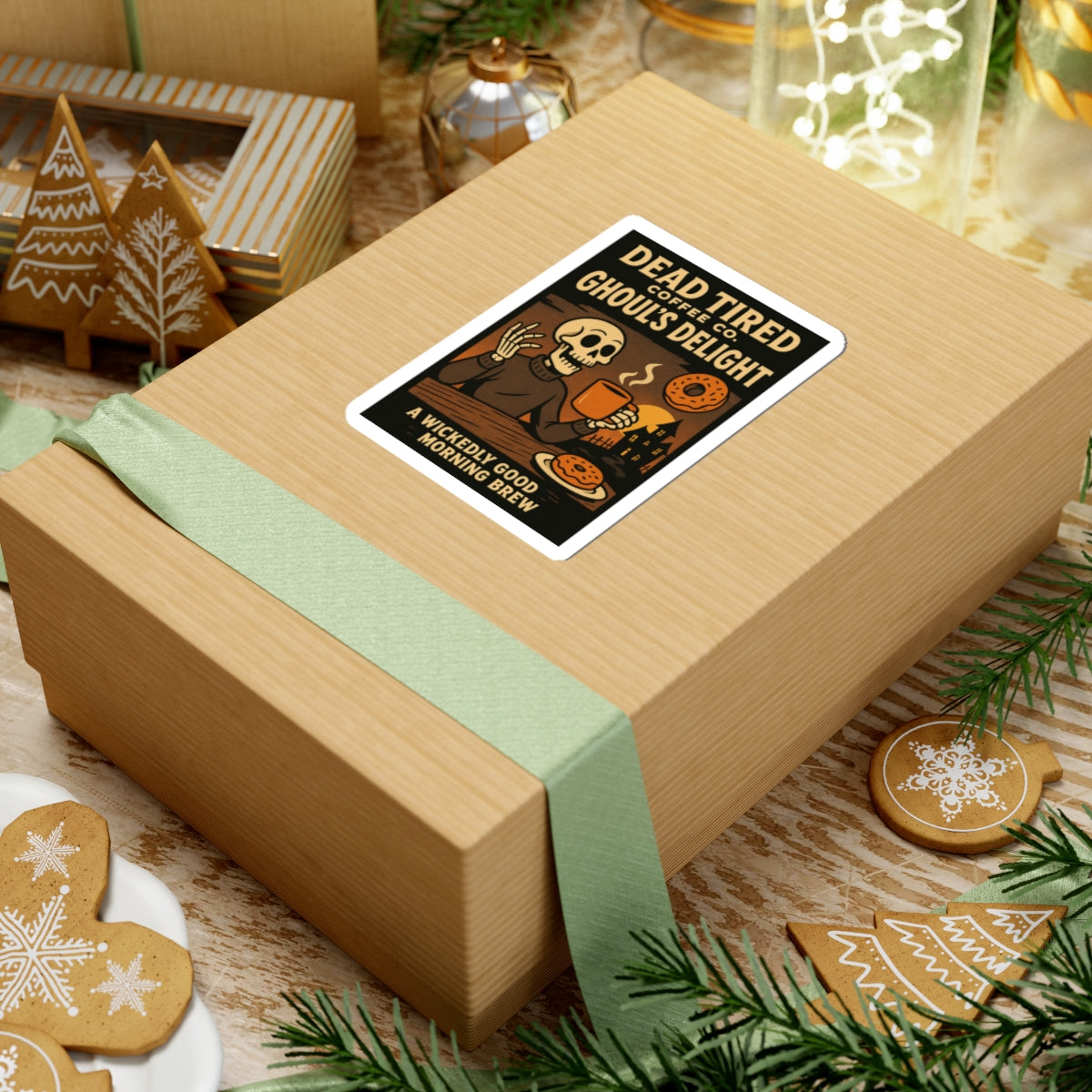 Ghoul’s Delight — Wickedly Good Coffee Sticker | Gothic Skull Decal for Laptop, Journal, or Halloween Decor