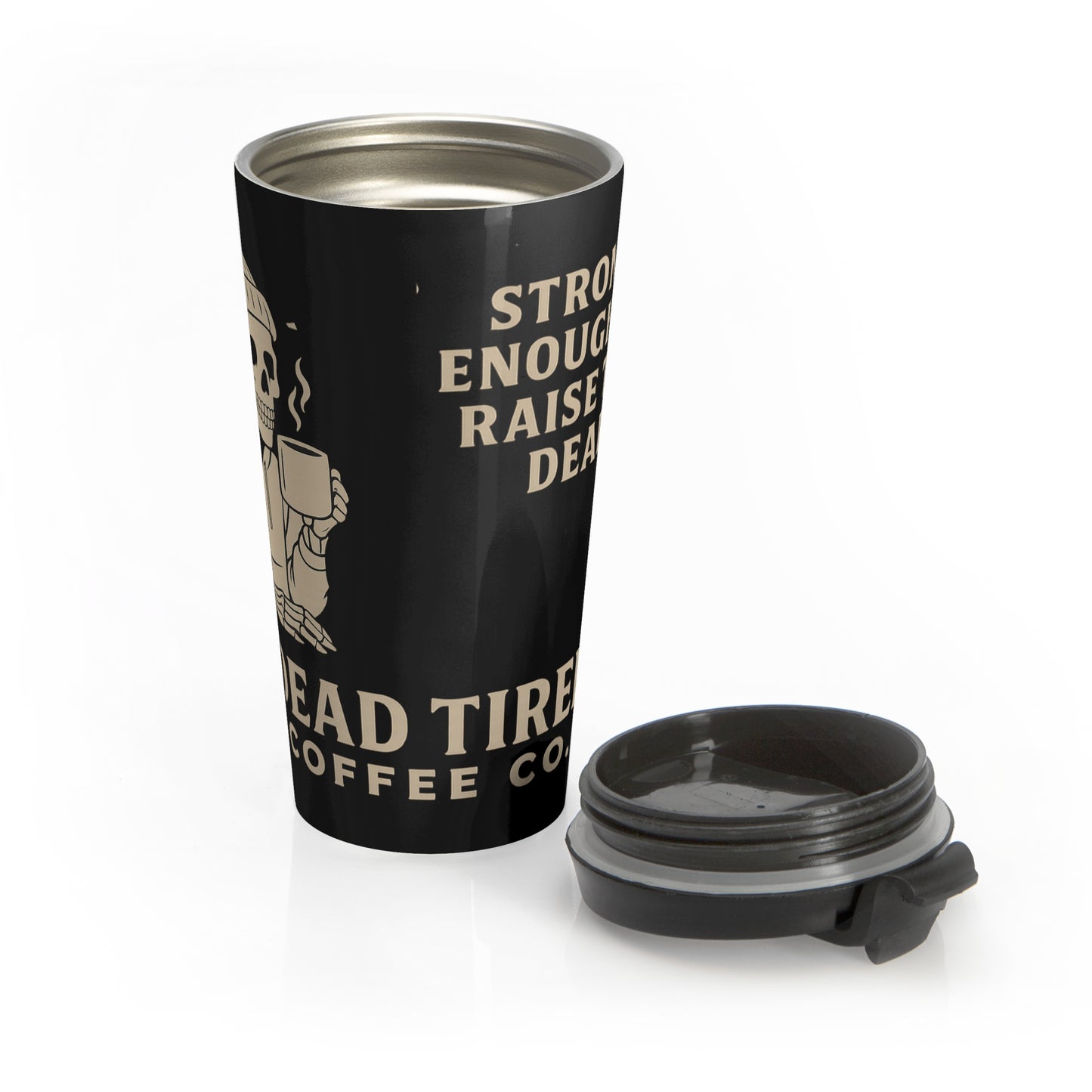 Dead Tired Coffee Travel Mug – Stainless Steel Insulated Cup for Busy Mornings, Commuters, and Coffee Lovers | Funny Gothic Coffee Gift