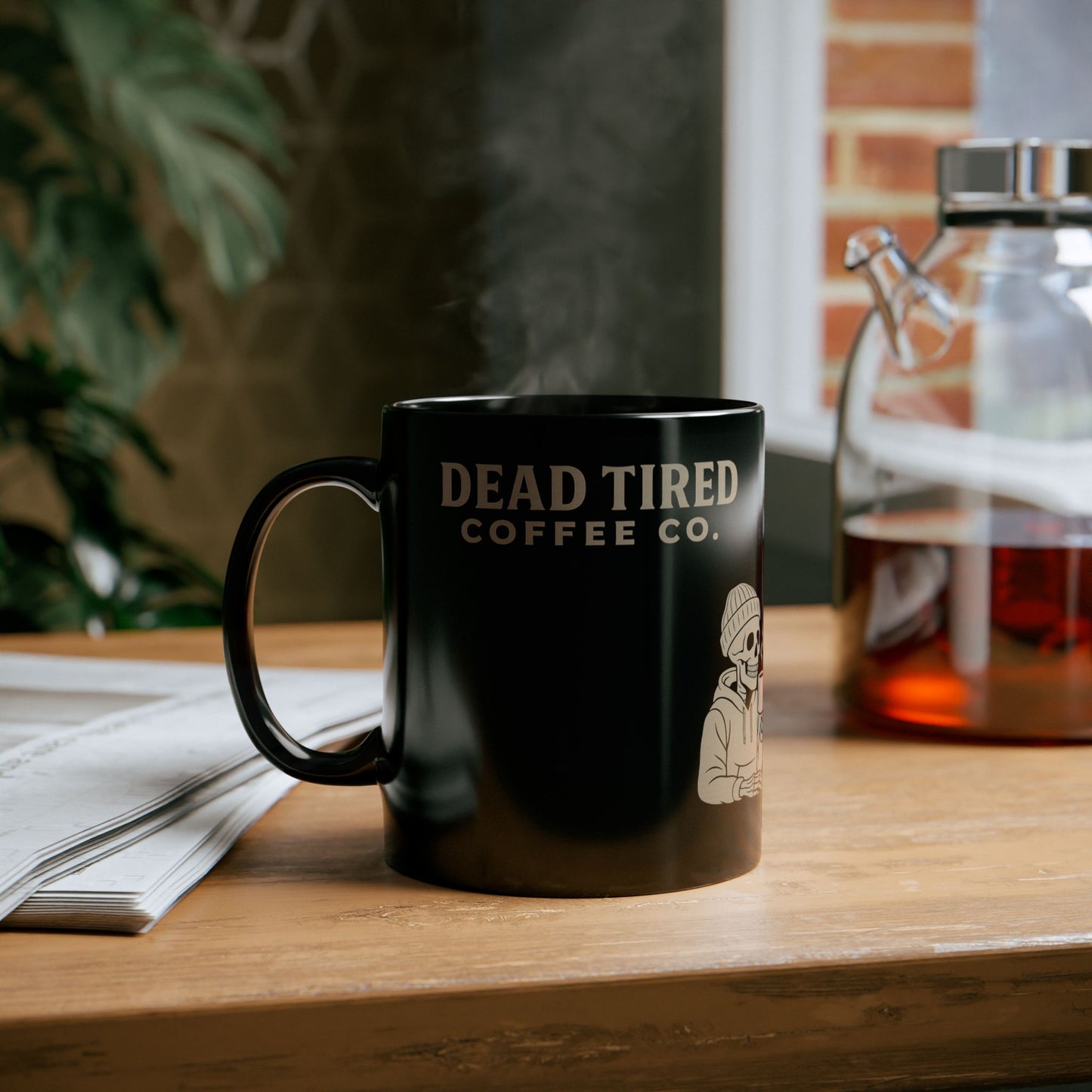 Dead Tired Coffee Ceramic Mug – 11oz Black Gothic Coffee Cup for Daily Rituals | Microwave & Dishwasher Safe Gift for Coffee Lovers