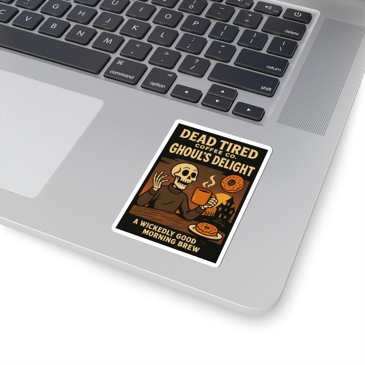 Ghoul’s Delight — Wickedly Good Coffee Sticker | Gothic Skull Decal for Laptop, Journal, or Halloween Decor