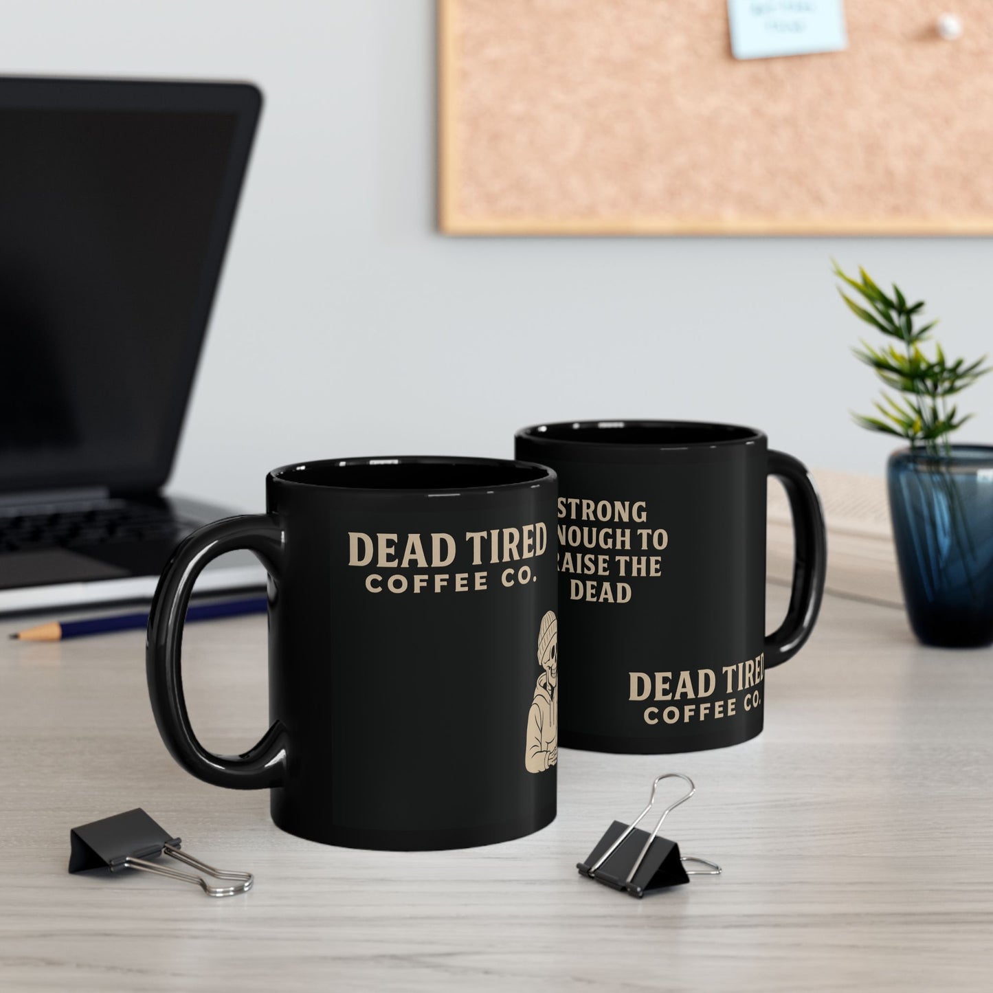 Dead Tired Coffee Ceramic Mug – 11oz Black Gothic Coffee Cup for Daily Rituals | Microwave & Dishwasher Safe Gift for Coffee Lovers