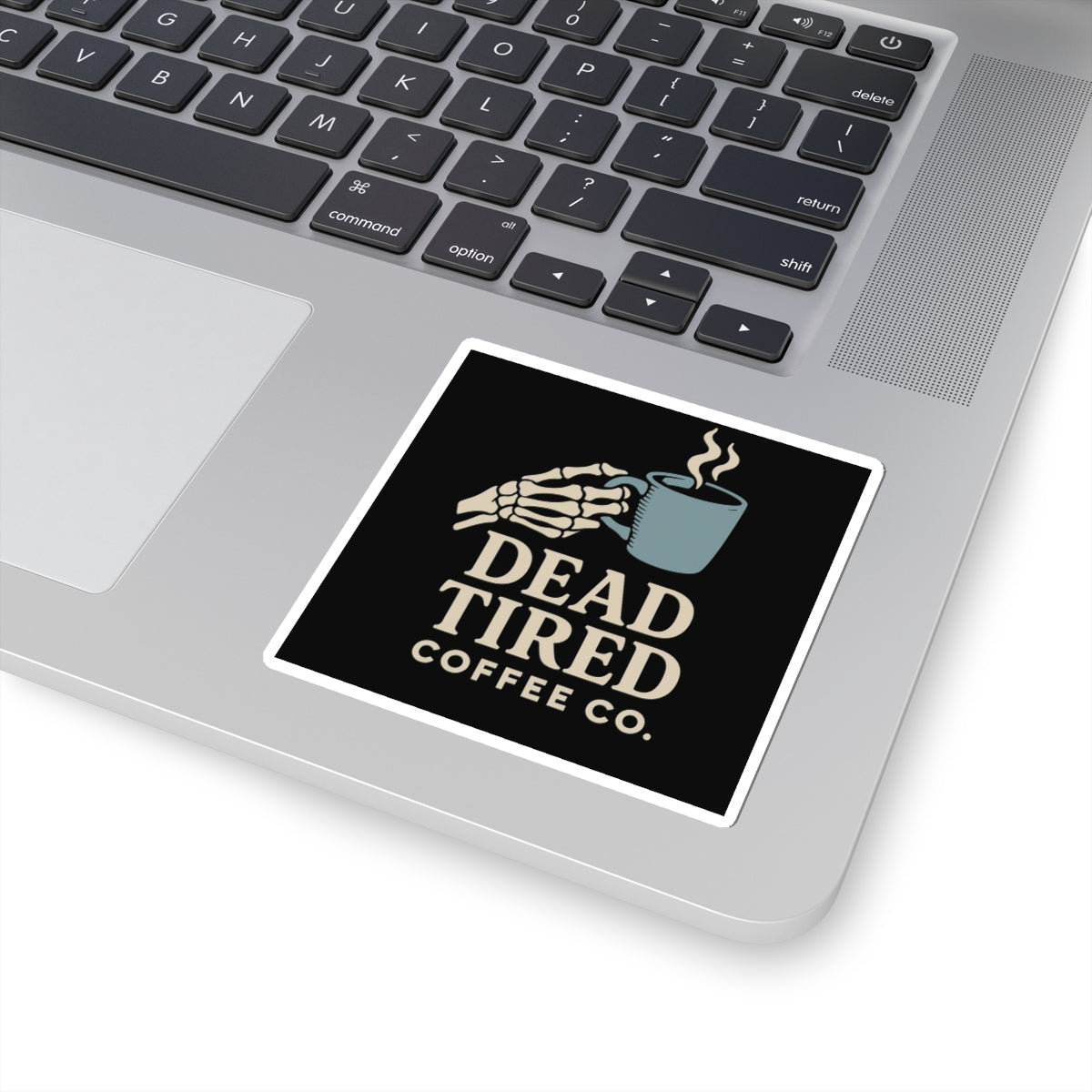 Dead Tired Coffee Co. — Coffee for the Restless Sticker | Gothic Kiss-Cut Vinyl Decal for Laptop, Mug, or Home Decor