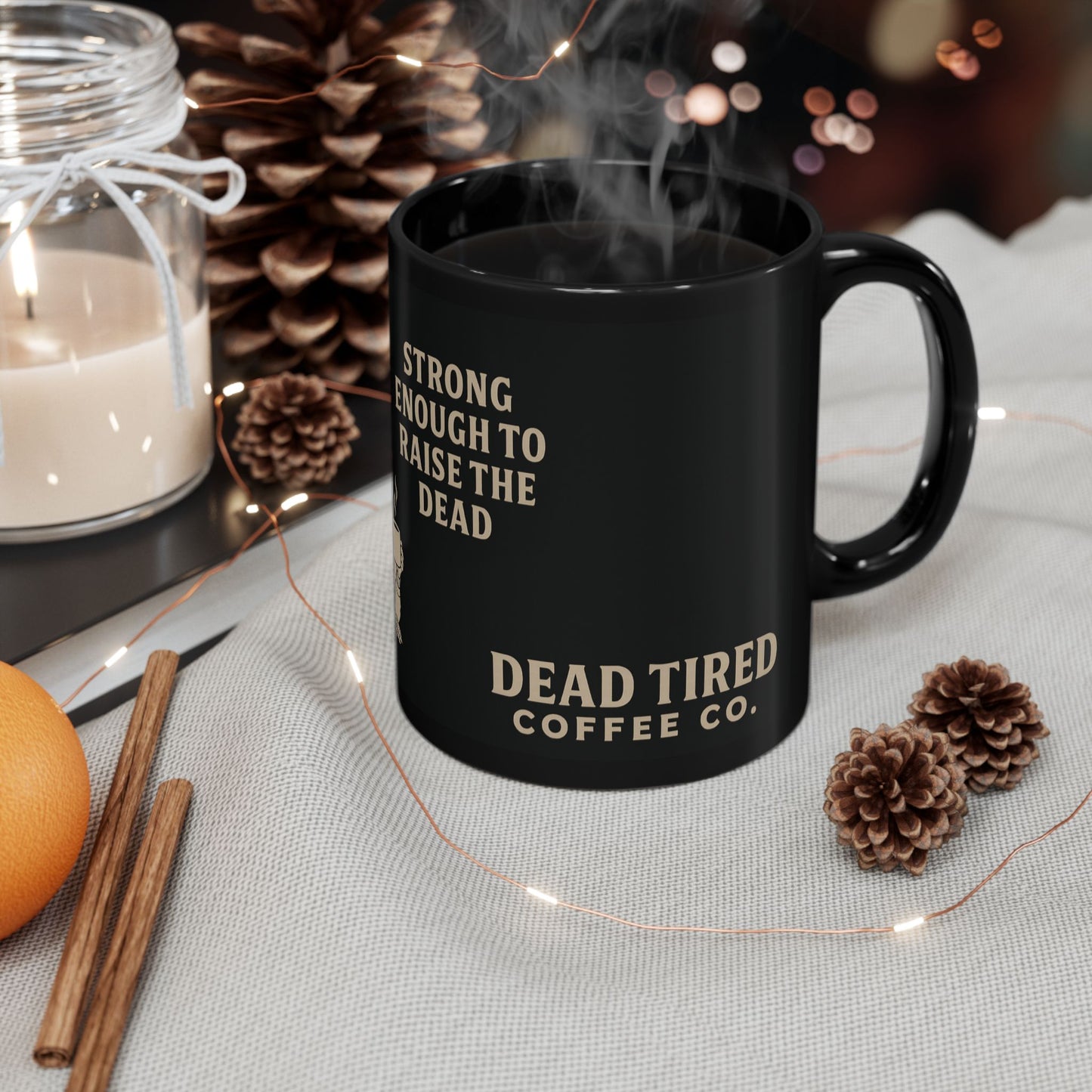 Dead Tired Coffee Ceramic Mug – 11oz Black Gothic Coffee Cup for Daily Rituals | Microwave & Dishwasher Safe Gift for Coffee Lovers