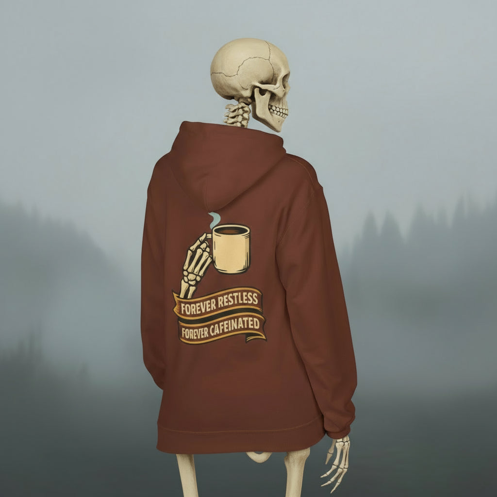 Forever Restless Forever Caffeinated Coffee Hoodie | Unisex Fleece Pullover for Coffee Lovers, Baristas & Caffeine Addicts