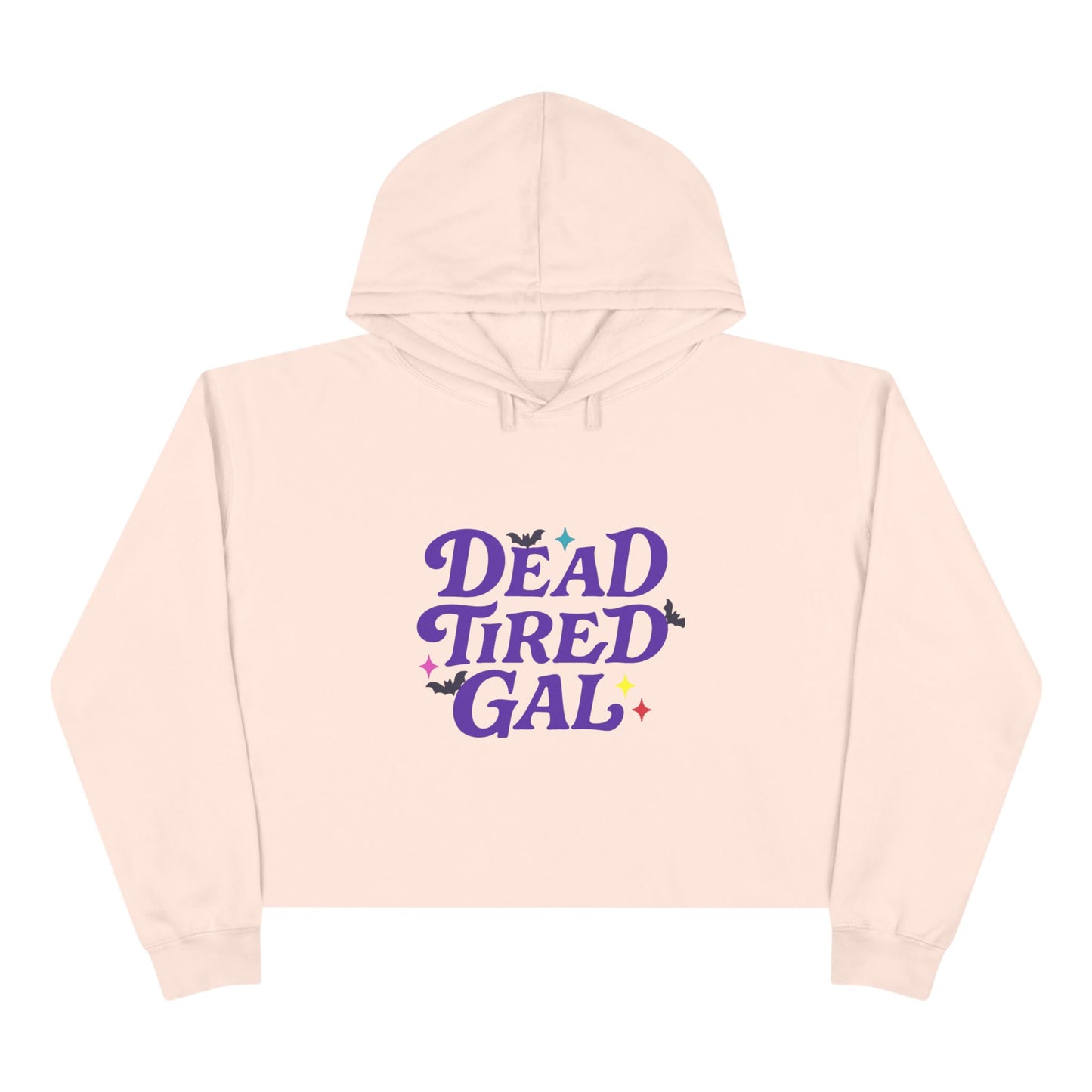 Chic Halloween Crop Hoodie for Fun-Loving Souls, Dead Tired Gal, Casual Wear, Gift for Friends, Halloween Celebration, Cozy Fashion