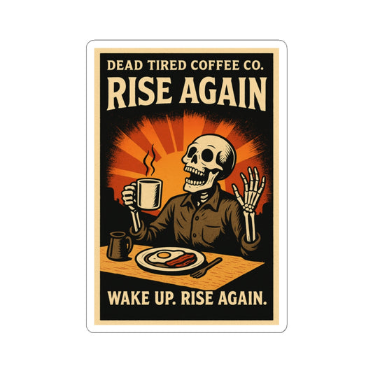 Rise Again — Vintage Coffee Sticker | Gothic Kiss-Cut Decal for Laptop, Journal, or Café Vibes Decor