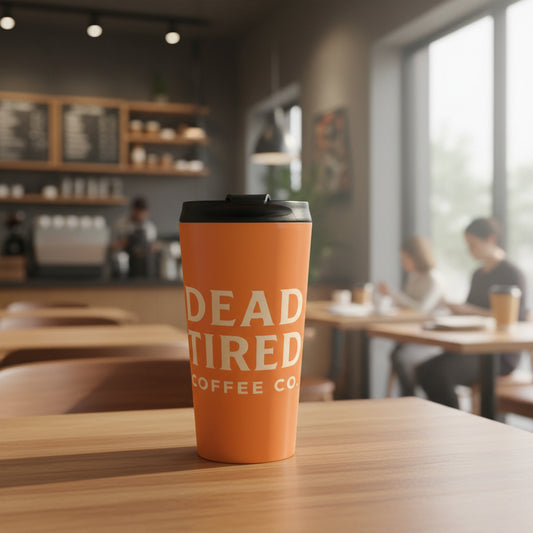 Dead Tired Stainless Steel Travel Mug - Orange - Perfect for Coffee Lovers on the Go