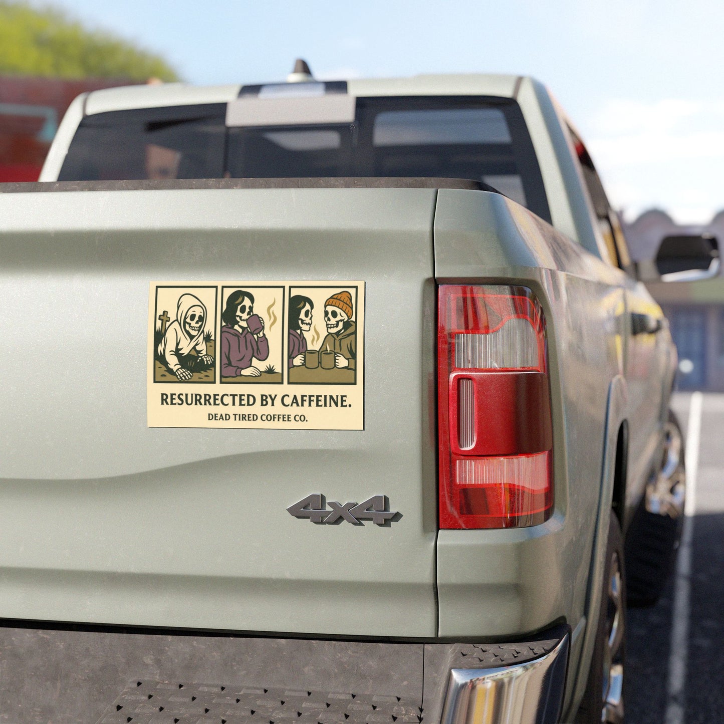 Coffee-Themed Car Magnets - Resurrected by Caffeine, Fun Auto Decor, Unique Gifts, Halloween, Coffee Lovers