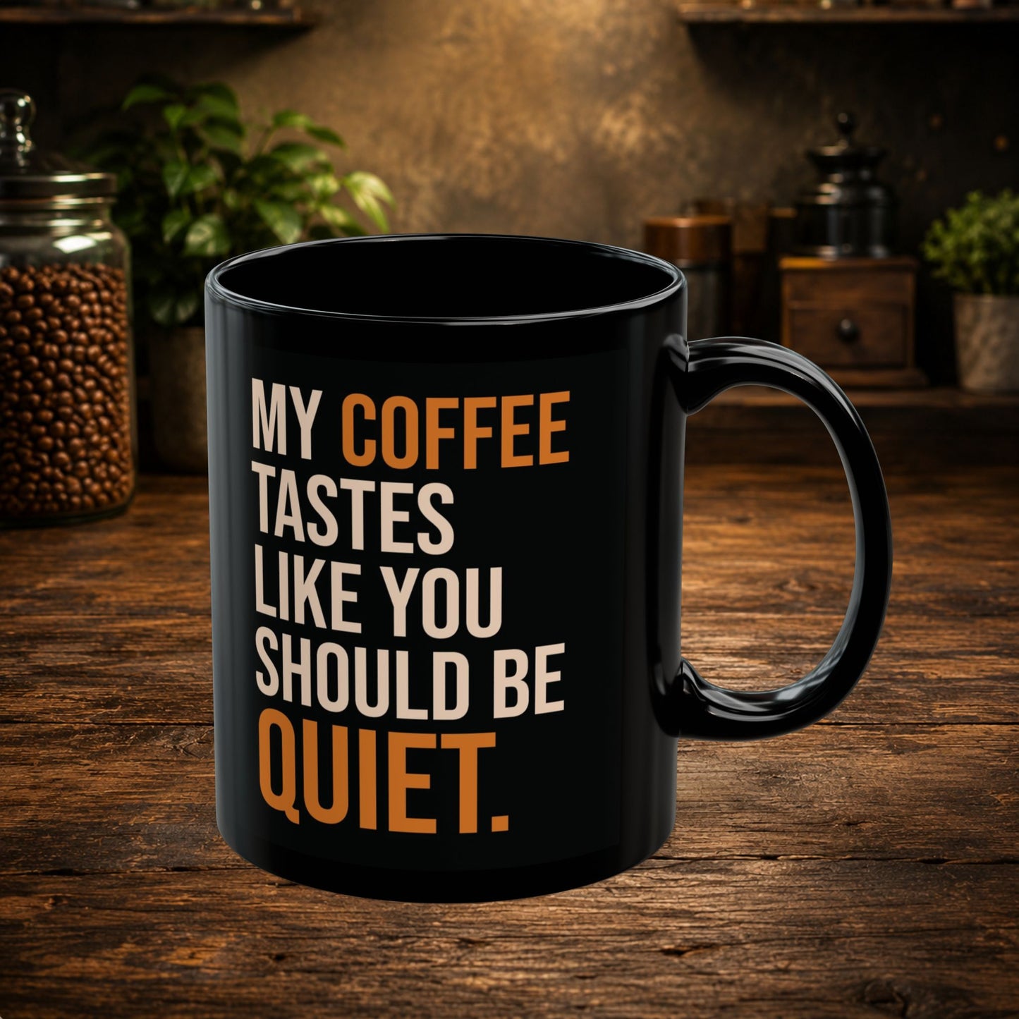 Black 11 oz coffee mug with skeleton artwork by Dead Tired Coffee Co.