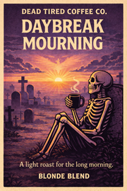 Daybreak Mourning blonde roast coffee bag from Dead Tired Coffee Co.