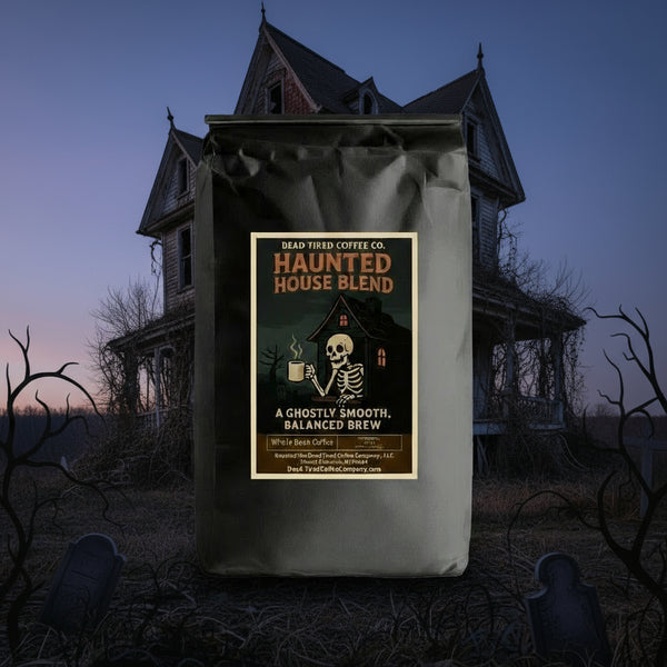 Haunted House single origin Peru coffee bag from Dead Tired Coffee Co.