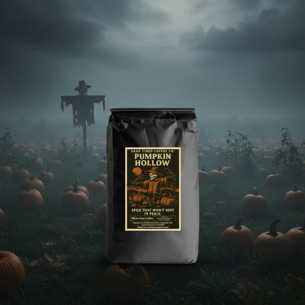 Pumpkin Hollow pumpkin spice coffee bag from Dead Tired Coffee Co.
