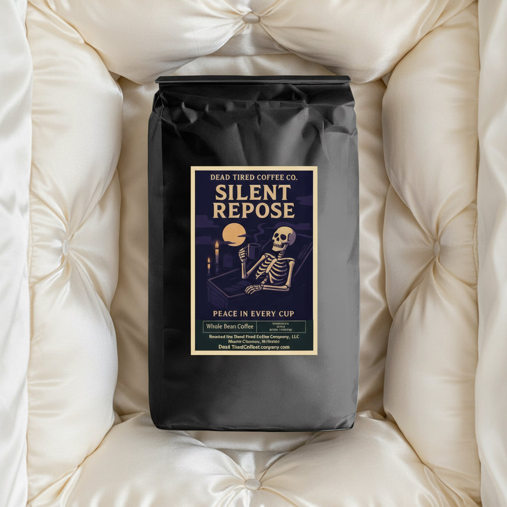 Silent Repose Swiss Water decaf Peru coffee bag from Dead Tired Coffee Co.