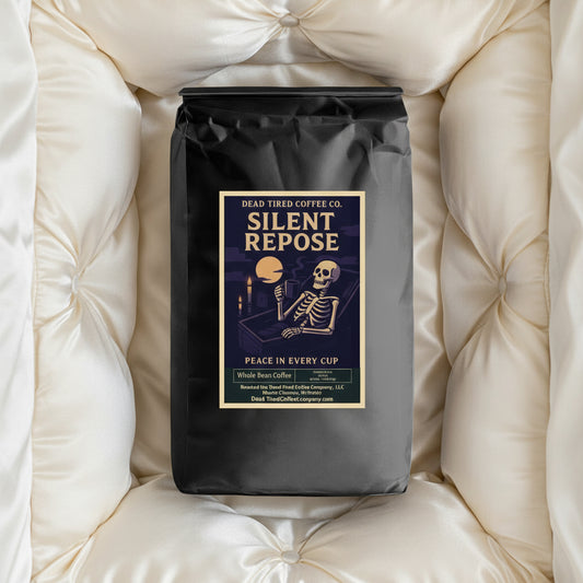 Silent Repose Swiss Water decaf Peru coffee bag from Dead Tired Coffee Co.